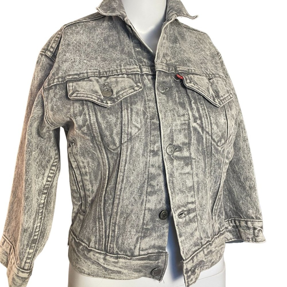 Grey Womens LEVIS Jacket Acid Wash Denim Jacket Size SMALL